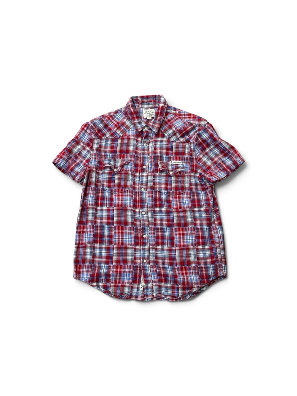 Vintage Y2K Lucky Brand Western Plaid Pearl Snap Short Sleeve Shirt Women’s M